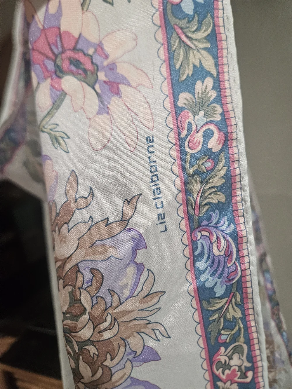 Vintage Liz Claiborne 100% Silk Floral Garden Square Scarf Made in Japan
